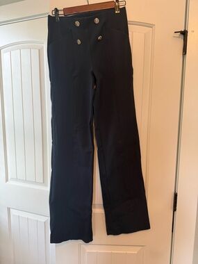 Betabrand Navy Sailor-Front Wide Leg Pants with Silver Buttons